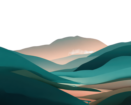 Abstract Landscape With Teal And Peach Mountains