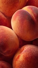 Ultra-detailed macro of ripe peaches, soft velvety skin in a gradient of warm orange and pink tones