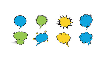 Comic Speech Bubbles and Explosion Clouds Vector Set - Pop Art Communication Elements.