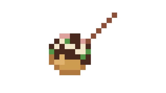 8-bit pixel art takoyaki with wooden stick looped animation 4k 30fps