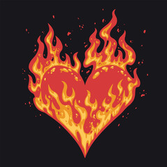 Flames forming a heart shape on a black background