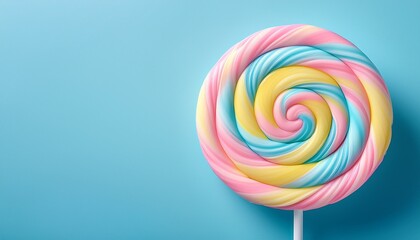 Delicate Pastel Lollipop In Pink Yellow And Blue Tones On A Gentle Blue Background