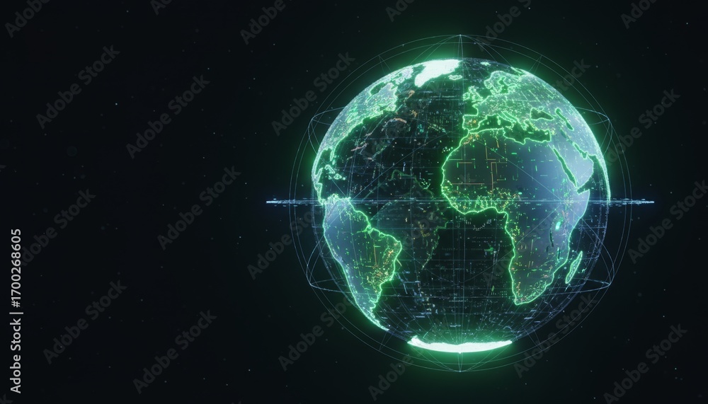Aufkleber glowing 3d eco globe rotating in abstract design with upscale render illustrating the concept of glo