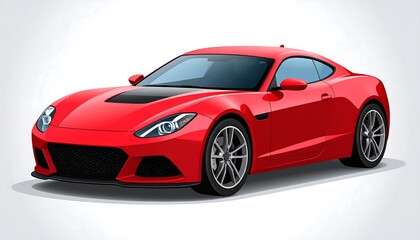 A vibrant red sports car is displayed against a neutral background, showcasing its sleek design and powerful form.