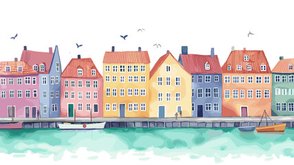 Nyhavn. Nyhavn watercolor vector illustration