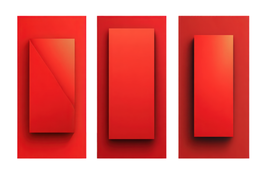 Three Red Geometric Shapes on Black Background