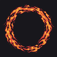Bright fire circle in dark backdrop