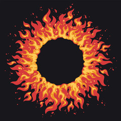 Swirling flames create a fiery circular pattern