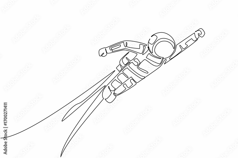 Aufkleber single one line drawing astronaut flying using jetpack. technology that makes things easier. collect