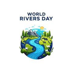 World rivers day celebration with earth and flowing river landscape