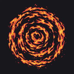 Fire swirling in a vibrant circular pattern