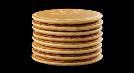 Stack of golden brown pancakes isolated on a black background