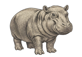 Obraz premium Illustration Of A Hippo In Brown Color With Isolated Transparent Background