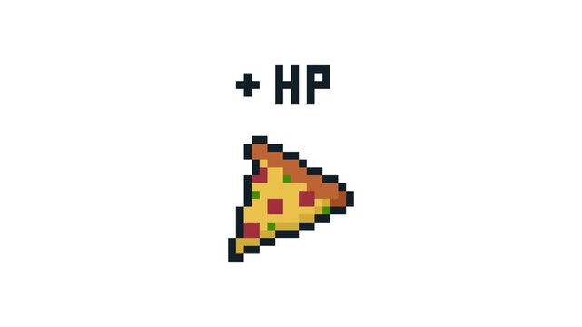 8-bit pixel art pizza slice +HP icon looped animation 4k 30fps