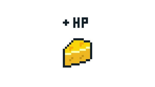 8-bit pixel art cheese slice +HP icon looped animation 4k 30fps