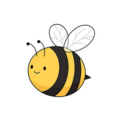 Obraz premium Simple and cute cartoon bee with a smile, vector icon illustration, isolated on white background.