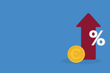 Increased income or revenue, capital gain, increased sales turnover, Euro and arrow with percentage sign	