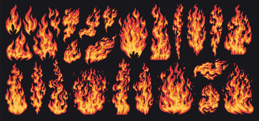 Colorful fire flame shapes collection