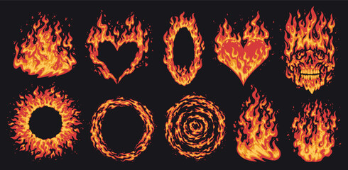 Varied fire flame shapes and patterns