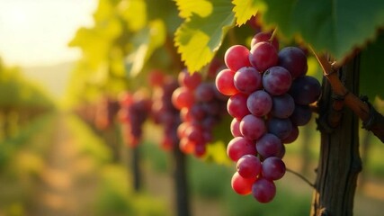 Fresh red grapes hanging from a vine, suitable for food or wine illustration - Powered by Adobe