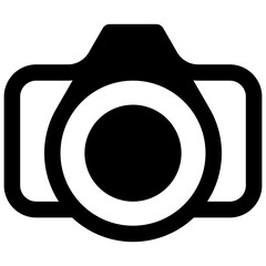 Camera. Outlined stroke vector icon with black-filled details.