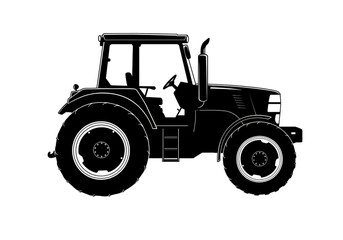 Obraz premium A farming tractor in side view, depicted in silhouette. 