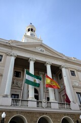 White facade of the town hall of the city of Cadiz. Andalusia