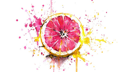 Vibrant Pink Grapefruit Slice Exploding in Paint Splatter