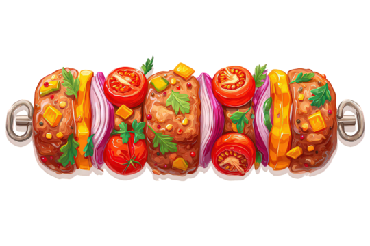 Pixel Art Skewer With Assorted Meats And Vegetables