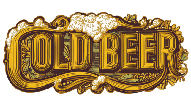 Ornate Vintage Retro Cold Beer Typography Sign Illustration Label Design