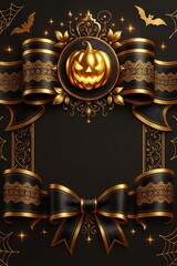 黒と金の豪華なハロウィン装飾フレーム 背景素材