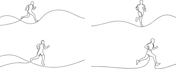 Set of running man fast in sports one continuous line art, Vector illustration, One line art, Line art graphic style.