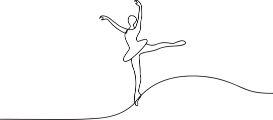 Ballerina dancing one continuous line art, Vector illustration, One line art, Line art graphic style.