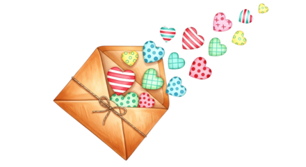 Watercolor Envelope Overflowing with Heart Shaped Cookies on transparent background