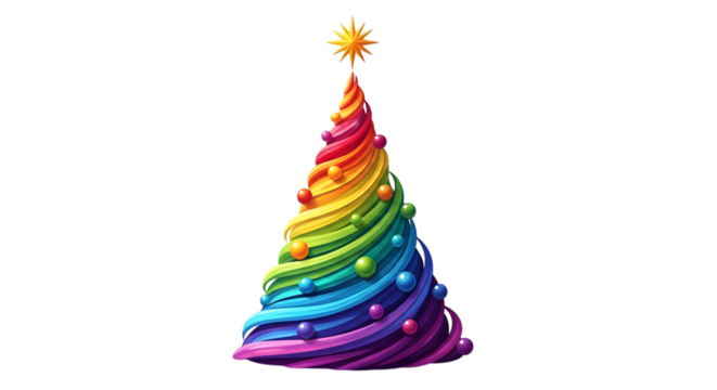 Colorful Christmas tree with star on top on transparent background - Powered by Adobe