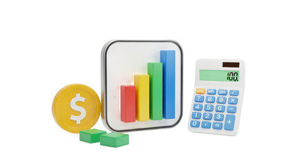 Financial growth with calculator and golden egg on transparent background rendering financial