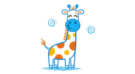 Obraz premium Cute cartoon giraffe illustration with colorful spots on transparent background