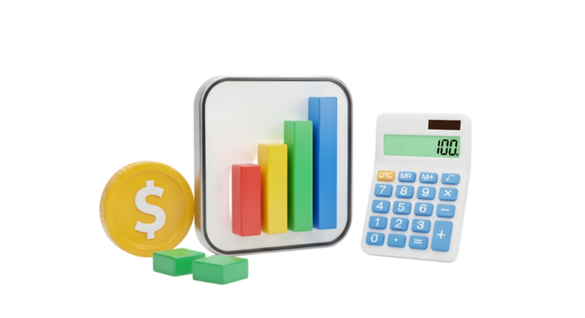 Financial growth with calculator and golden egg on transparent background rendering financial