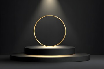 Golden circle on black podium gold circle spotlight