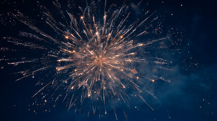 A dazzling display of fireworks exploding in the night sky with radiant light trails