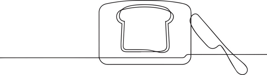bread with a knife one continuous line art, Vector illustration, One line art, Line art graphic style.