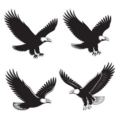 Obraz premium Flying Majestic Bald Eagle Silhouette Over Mountain Landscape