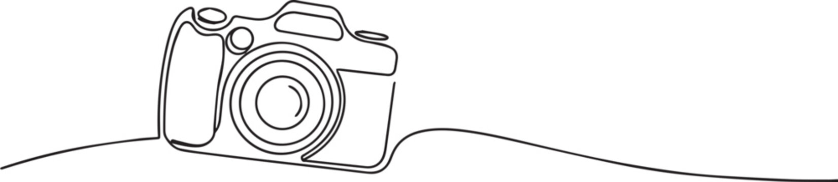 camera in continuous one continuous line art, Vector illustration, One line art, Line art graphic style.