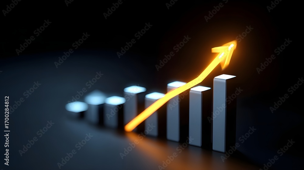 Poster a graphical representation of increasing business performance and financial growth, with a prominent