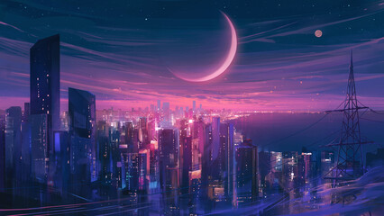 Cyberpunk City Night View for Sci - Fi and Urban Themes