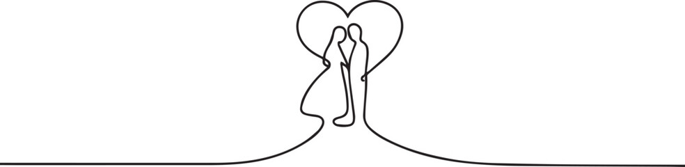 couple wedding one continuous line art, Vector illustration, One line art, Line art graphic style.