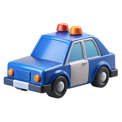 Cartoon blue police car with red lights on black background