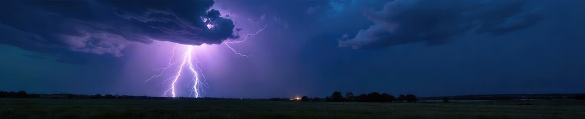 Dramatic thunderstorm rolling in over a dark landscape, intense lightning illuminating the clouds and ground  Epic nature scene, powerful energy ,  dark,  fear