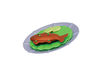 grilled fish icon 3d illustration render