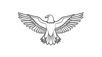 Obraz premium A powerful eagle with wings spread wide, depicted in a clean black and white line art vector illustration style, symbolizing freedom and strength